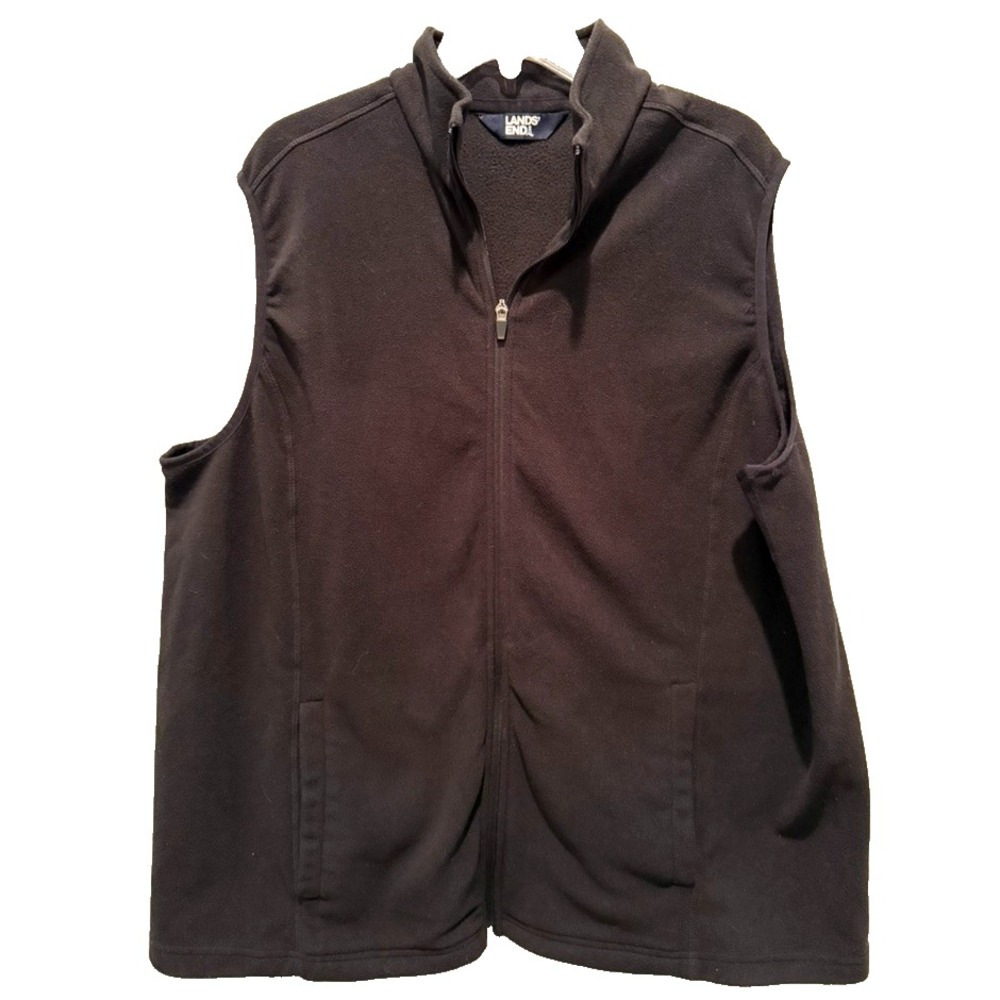 Lands' End Women's 2X Black Fleece Vest Full Zip Pockets Cozy Warm Plus 20W-22W‎